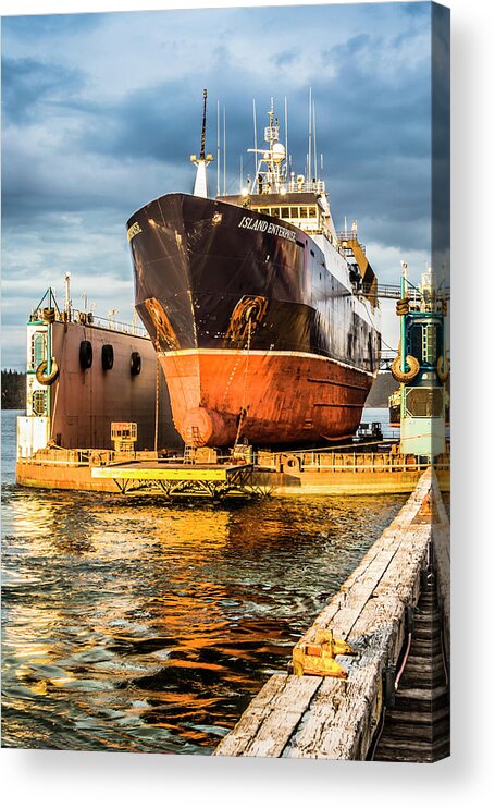 Sunset Acrylic Print featuring the photograph Golden Glow on Dry Dock by Tony Locke