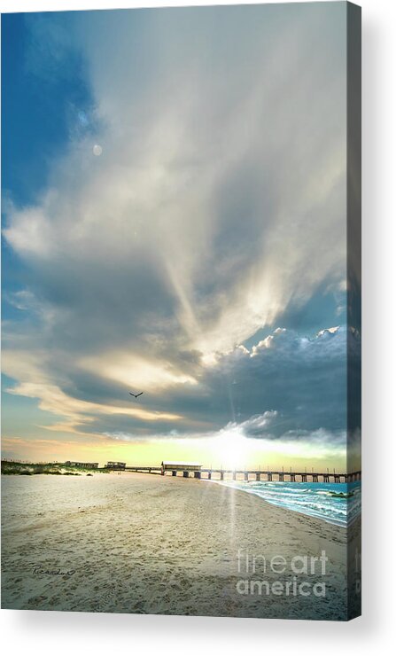 Al Acrylic Print featuring the photograph Gulf Shores AL Pier Seascape Sunrise 152A by Ricardos Creations