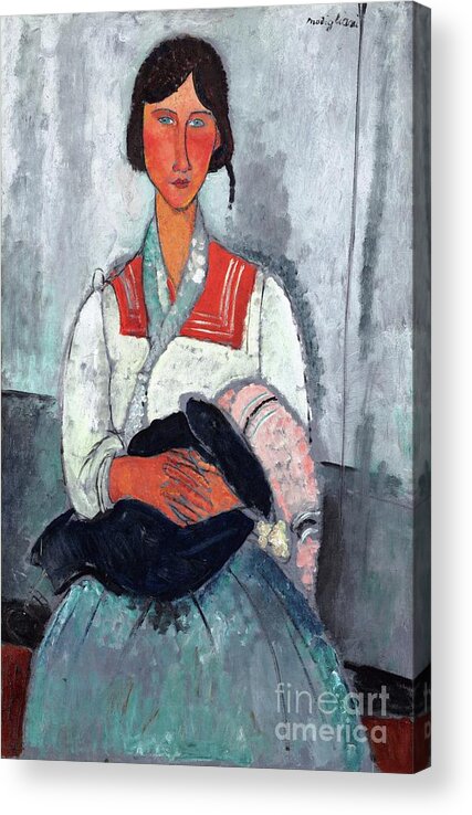 Pd: Reproduction Acrylic Print featuring the painting Gypsy woman with baby by Thea Recuerdo