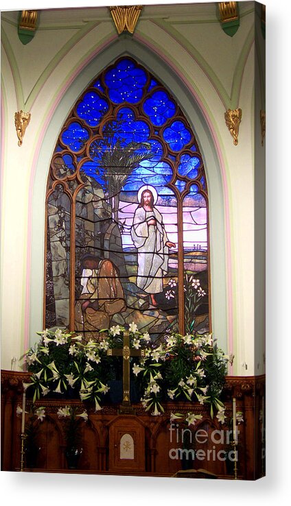 Window Acrylic Print featuring the photograph He is Risen Stained Glass Window by Charles Robinson