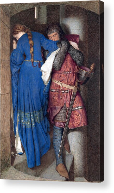 Frederic William Burton Acrylic Print featuring the drawing Hellelil and Hildebrand or The Meeting on the Turret Stairs by Frederic William Burton