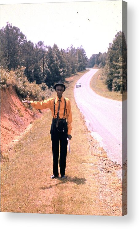 Hitchhiker Acrylic Print featuring the photograph Hitchhiker Giving Directions 1969 by Jim Harris