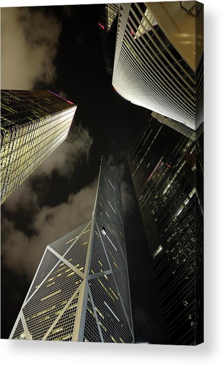 City Acrylic Print featuring the photograph Hong Kong skyscrapers at night by Sami Sarkis