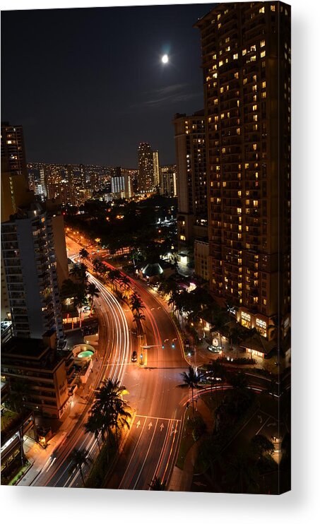 Hawaii Acrylic Print featuring the photograph Honolulu at Night 2 by Amy Fose