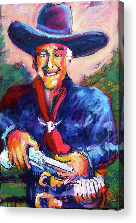 Hopalong Cassidy Acrylic Print featuring the painting Hoppy's Got a Gun by Les Leffingwell