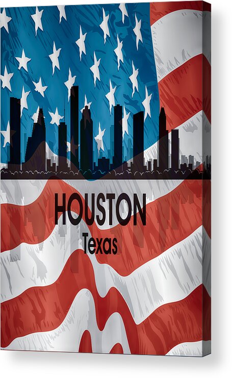 Houston Acrylic Print featuring the digital art Houston TX American Flag Vertical by Angelina Tamez