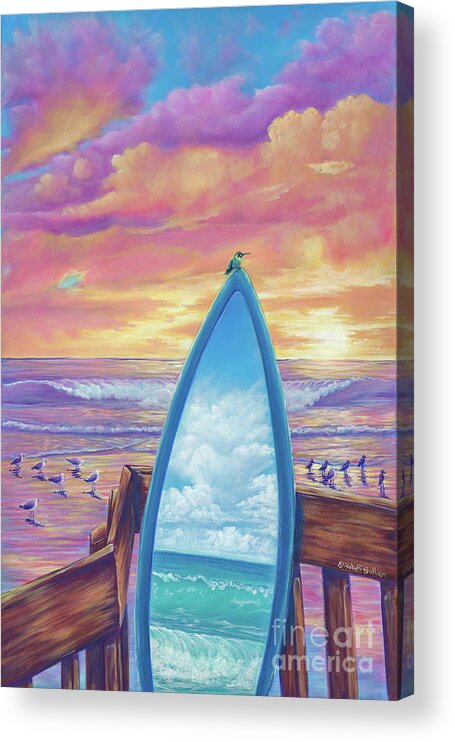 Surfboard Acrylic Print featuring the painting Hummingboard by Elisabeth Sullivan