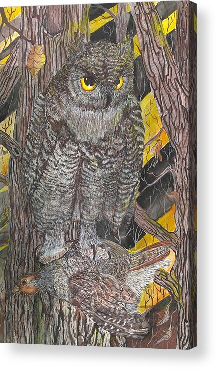 Owl Acrylic Print featuring the painting Hunting Owl by Darren Cannell