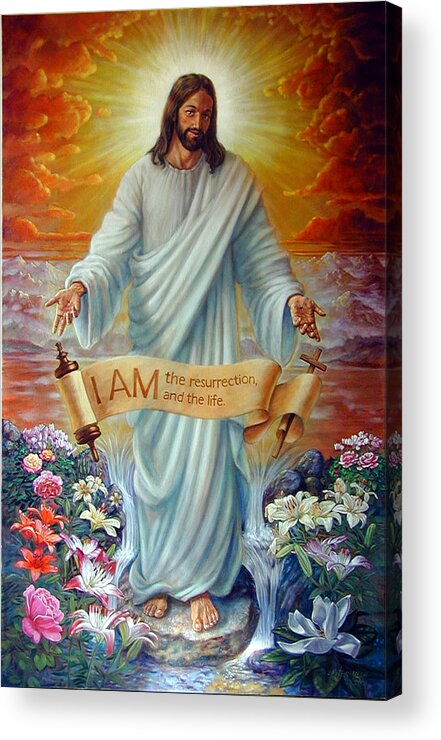 Jesus Christ Acrylic Print featuring the painting I AM the Resurrection by John Lautermilch