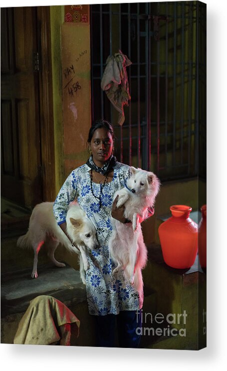 India Acrylic Print featuring the photograph Indian Woman and Her Dogs by Mike Reid