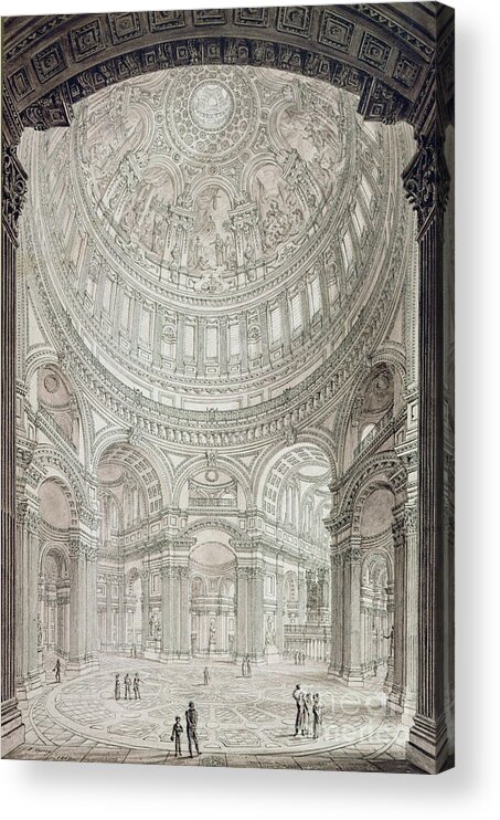 Church; Architecture; Dome; Baroque; Christopher Wren Acrylic Print featuring the drawing Interior of Saint Pauls Cathedral by John Coney