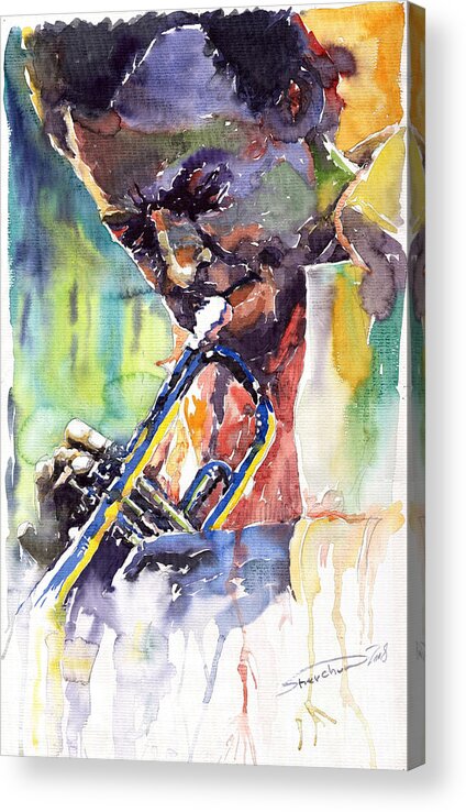 Jazz Acrylic Print featuring the painting Jazz Miles Davis 9 Blue by Yuriy Shevchuk