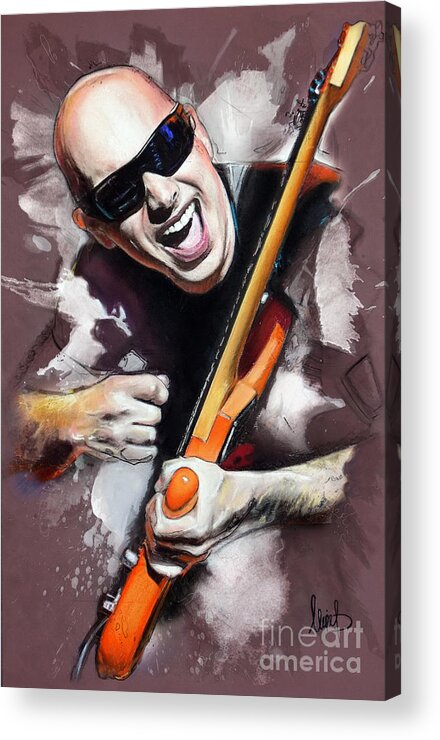 Joe Satriani Acrylic Print featuring the pastel Joe Satriani by Melanie D