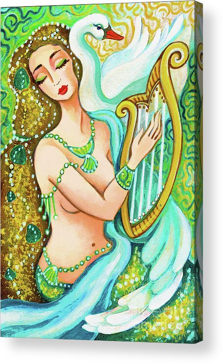 Sea Goddess Acrylic Print featuring the painting Kalliope and the god Swan by Eva Campbell