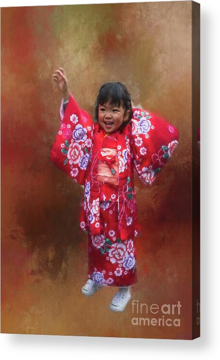 Girl Acrylic Print featuring the mixed media Kimono Girl by Eva Lechner