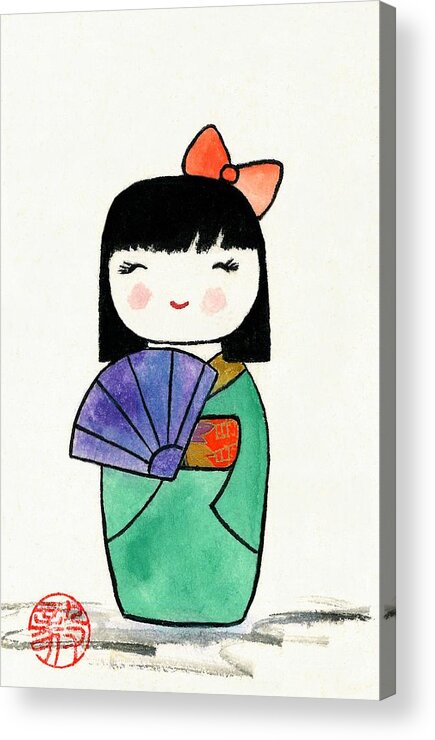 Japanese Acrylic Print featuring the painting Kokeshi Doll by Terri Harris