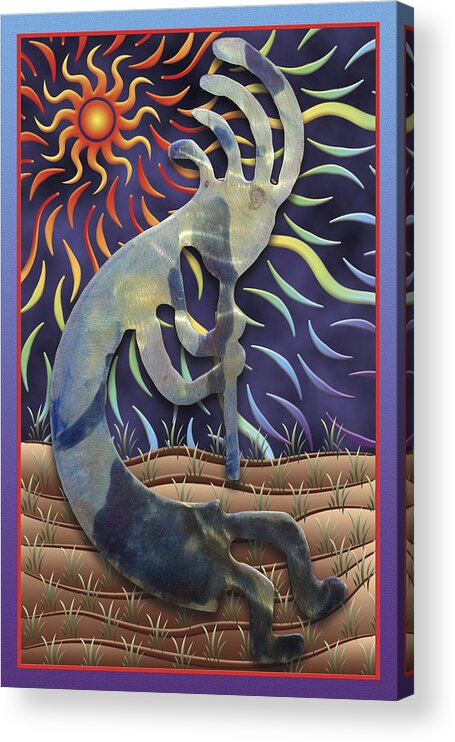 Rhythm Song And Dance Acrylic Print featuring the digital art Kokopelli Spring by Becky Titus