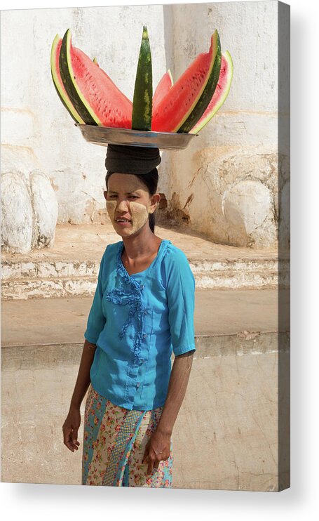 Burma Acrylic Print featuring the photograph Lady with Watermelon by Erika Gentry