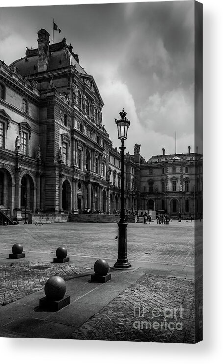 1st Arrondissement Acrylic Print featuring the photograph Lamp in the Louvre Courtyard, Paris, France by Liesl Walsh