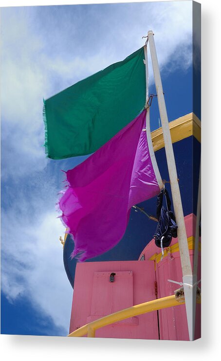 Flags Acrylic Print featuring the photograph Lifeguard Tower flags- South Beach - Miami by Frank Mari