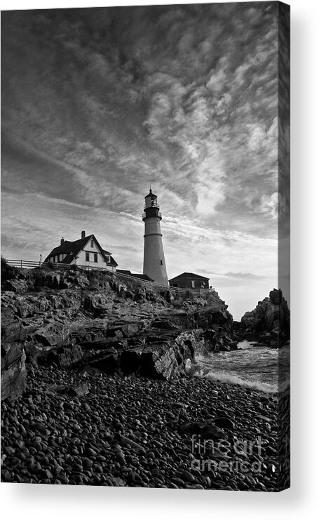 Lighthouse Acrylic Print featuring the photograph Lighthouse in Black and White by David Bishop