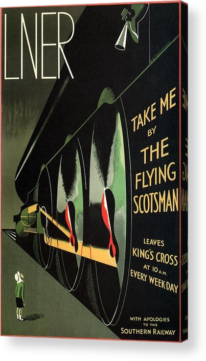 Lner Acrylic Print featuring the painting LNER - Flying Scotsman - King's Cross Railway Station - Art Deco - Vintage Advertising Poster by Studio Grafiikka