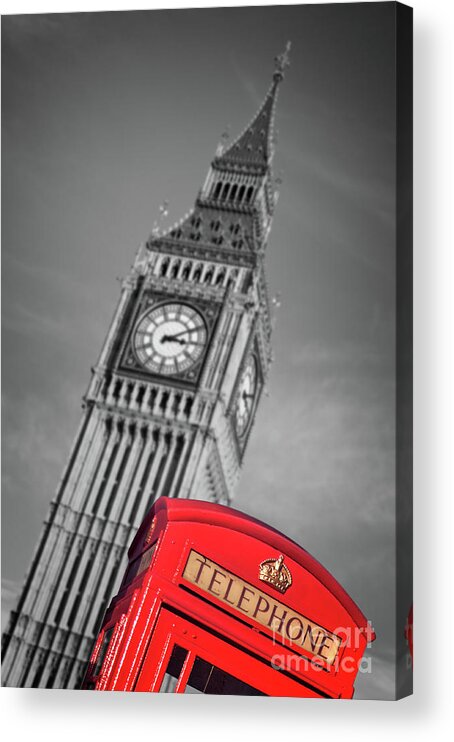 Big Ben Acrylic Print featuring the photograph London phone booth and Big Ben by Delphimages London Photography