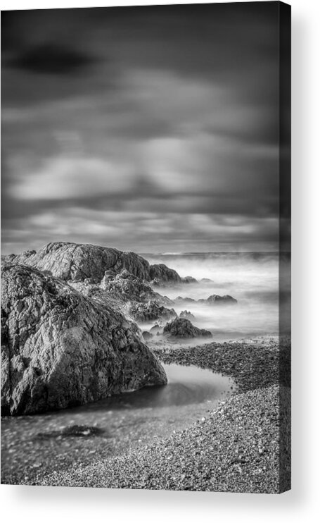 Europe Acrylic Print featuring the photograph Long exposure of a shingle beach and rocks by Neil Alexander Photography