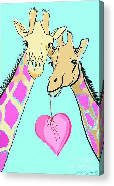 Giraffe Acrylic Print featuring the digital art Long Neck Love by Susie Cunningham