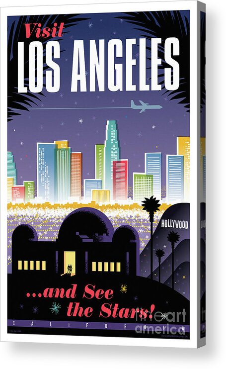 Pop Art Acrylic Print featuring the digital art Los Angeles Poster - Retro Travel by Jim Zahniser