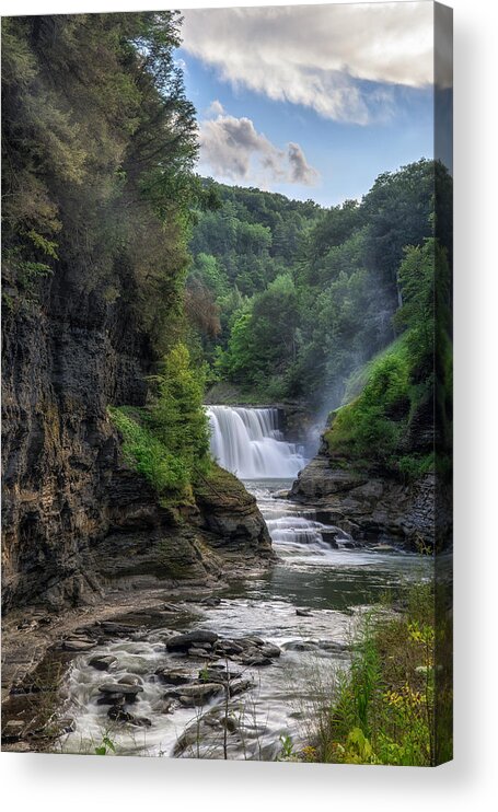 Letchworth State Park Acrylic Print featuring the photograph Lower Falls - Summer by Mark Papke