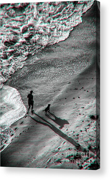 Man Acrylic Print featuring the photograph Man And Dog On The Beach by Jeff Breiman
