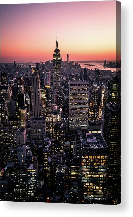 Architecture Acrylic Print featuring the photograph Manhattan at sunset - New York - Cityscape photography by Giuseppe Milo