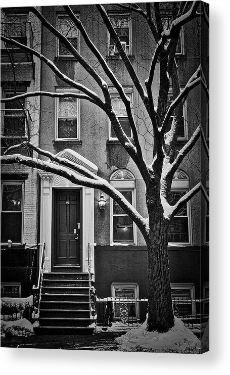 Black And White Photo Of East Village Acrylic Print featuring the photograph Manhattan Town House by Joan Reese