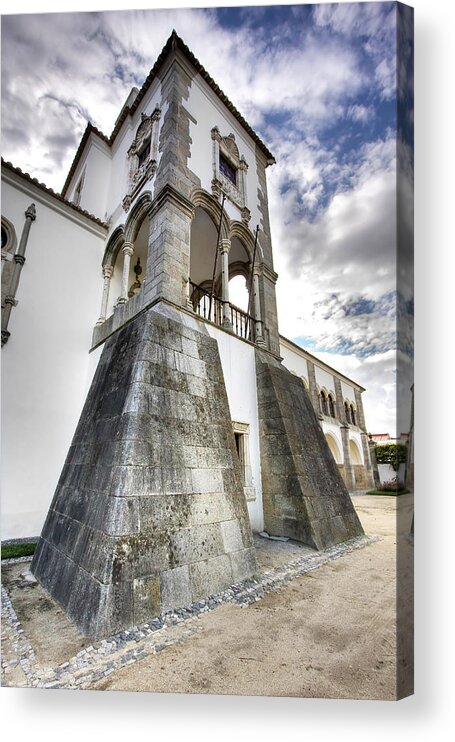 Aged; Ancient; Antique; Arch; Architecture; Blue; Building; Cartuxa; Castle; Convent; Crumble; Crumbling; D; Decorative; Europe; Evora; Growth; Heritage; Historic; History; House; Iberia; Manuel; Monument; Old; Olden; Ornamental; Palace; Park; Pillars; Portugal; Preservation; Preserve; Purple; Ruins; Stone; Stonework; Temple; Tourism; Travel; Unesco; Wall; White; Windows; World Acrylic Print featuring the photograph Manuel Palace by Andre Goncalves