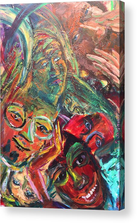 Portraits Acrylic Print featuring the painting Many Faces by Madeleine Shulman