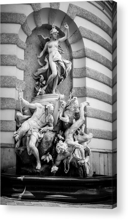 Fountain Acrylic Print featuring the photograph Mastery of the Sea - Vienna B W by Pamela Newcomb