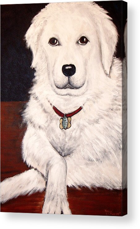 Dog Acrylic Print featuring the painting Matisse- Portrait of a Hungarian Kuvasz by Nancy Mueller