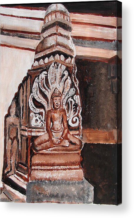 Paintings In Acrylics And Oils On --- Indian Saints Acrylic Print featuring the painting MEDITATING Buddha 10 by Anand Swaroop Manchiraju