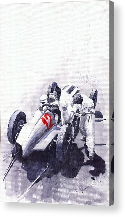 Automotive Acrylic Print featuring the painting Mercedes Benz W125 Rudolf Caracciola the German Grand Prix Nurburgring 1937 by Yuriy Shevchuk