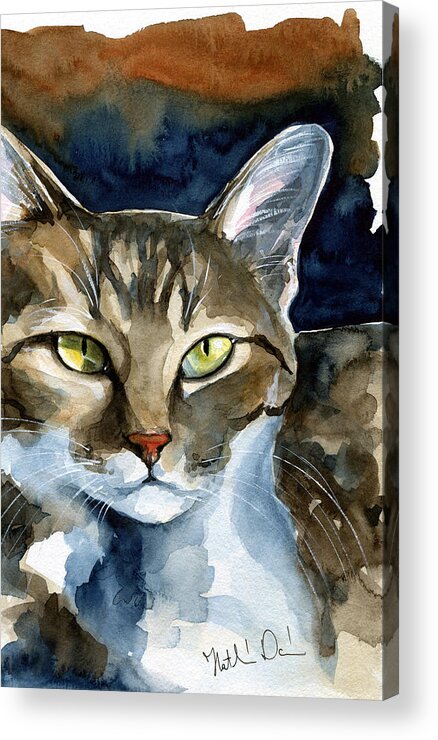 Mesmerizing Acrylic Print featuring the painting Mesmerizing Eyes - Tabby Cat Painting by Dora Hathazi Mendes
