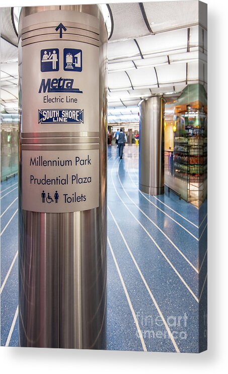 Chicago Acrylic Print featuring the photograph Metra Electric Line Column Sign by David Levin