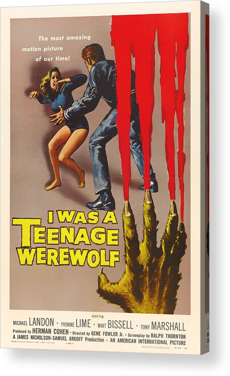 Movie Acrylic Print featuring the mixed media Michael Landon In I Was A Teenage Werewolf 1957 by Mountain Dreams