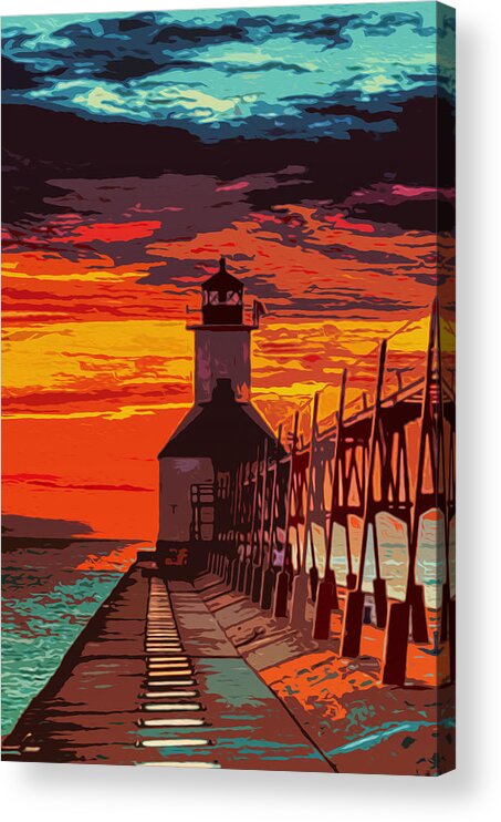 Michigan Acrylic Print featuring the painting Michigan - St Joseph lighthouse by AM FineArtPrints