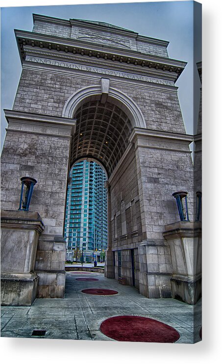 Atlanta Acrylic Print featuring the photograph Millennium Gate triumphal arch at Atlantic Station in Midtown At by Alex Grichenko