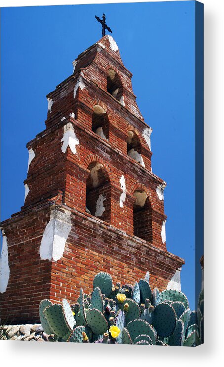 California Missions Acrylic Print featuring the photograph Mission San Miguel Bell Tower by Gary Brandes
