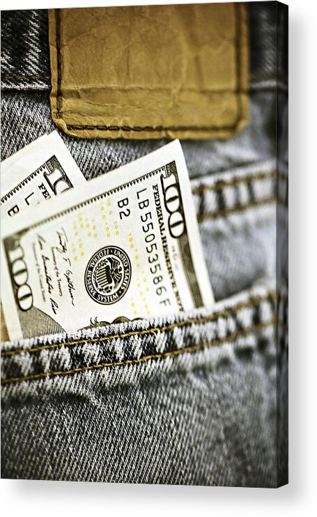 Money Acrylic Print featuring the photograph Money Jeans by Trish Mistric