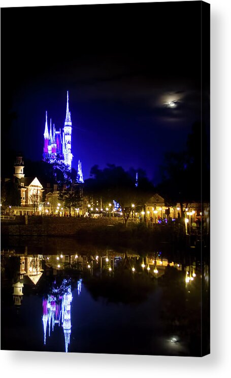 Magic Kingdom Acrylic Print featuring the photograph Moon Over Magic by Mark Andrew Thomas