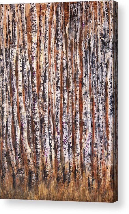 Aspens Acrylic Print featuring the painting Moonlight Aspens by Sheila Johns