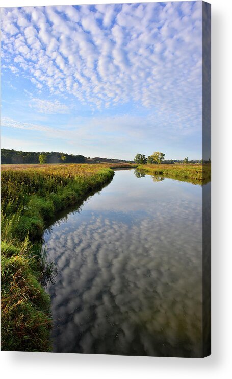 Mchenry County Conservation District Acrylic Print featuring the photograph Morning Clouds Reflected in Nippersink Creek in Glacial Park by Ray Mathis